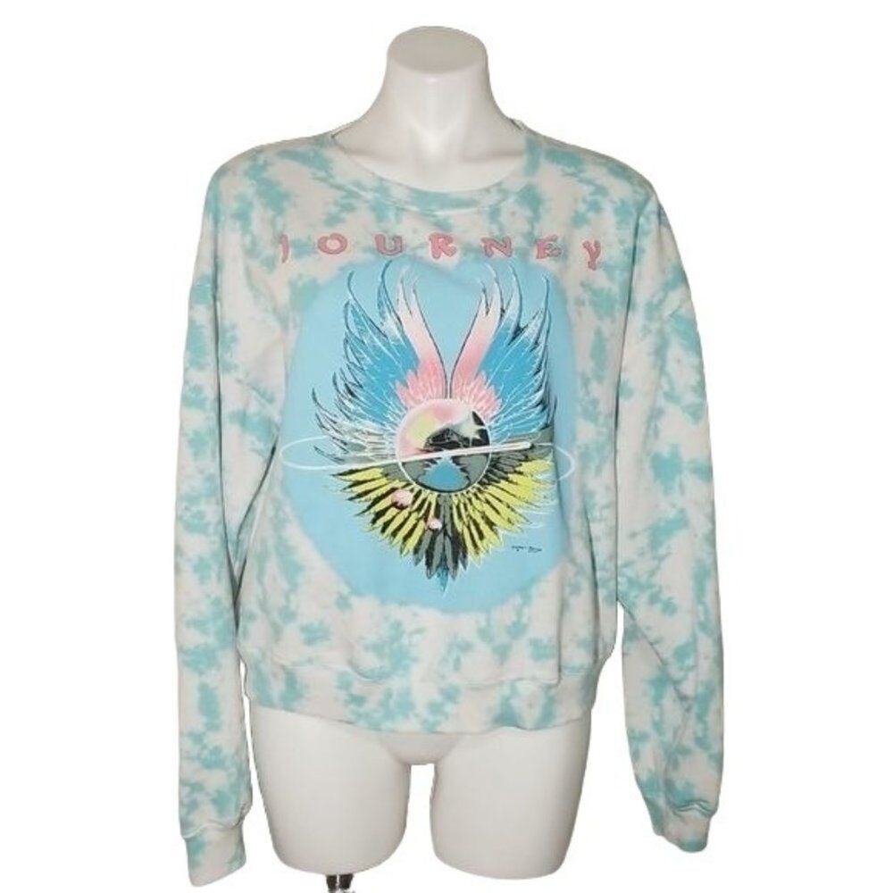 Journey Blue & White Tie Dye Cropped Sweatshirt Size XL